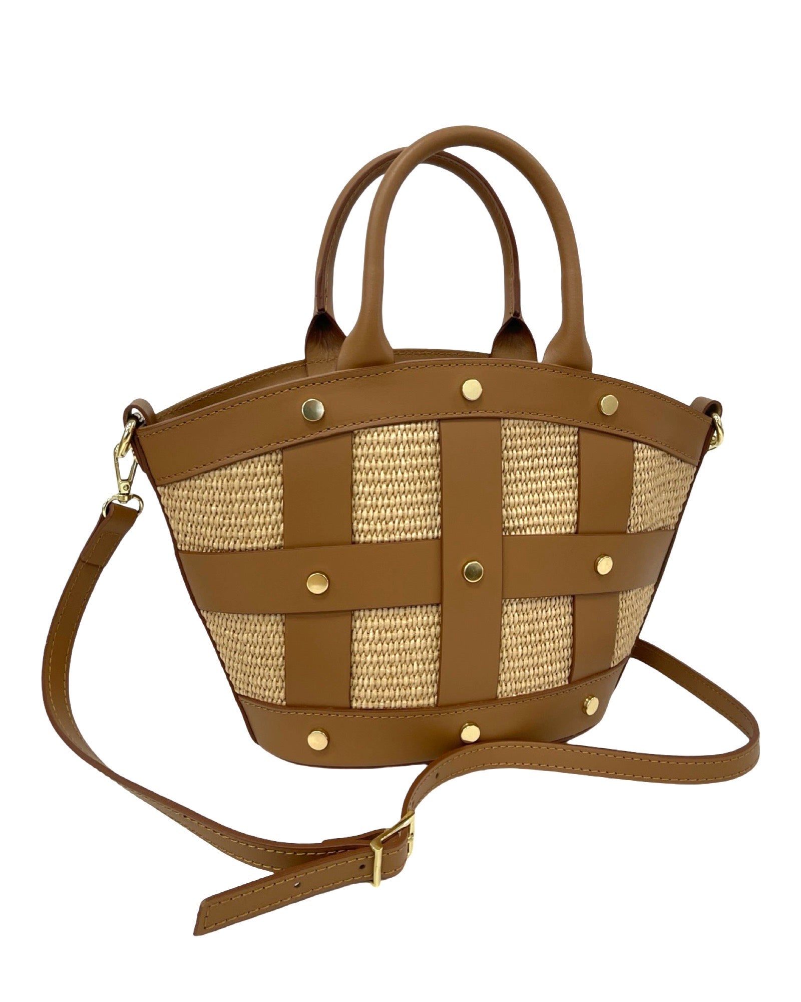 Bucket Bag Medium Studded Raffia